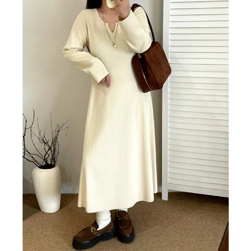 

Plus Size Women's Crew Neck Semi-open Sweater Skirt Women's Knitted Skirt 2025 Winter Style Inner Dress