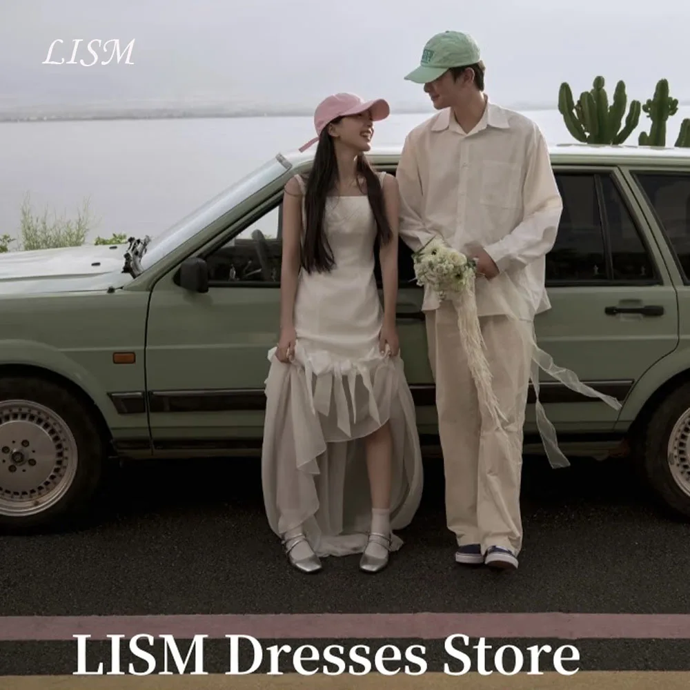 

LISM Simple A-Line Korea Wedding Dresses Photo Shoot Soft Tulle Floor Length Square Collar Bridal Gowns 웨딩드레스 Customized Corsets