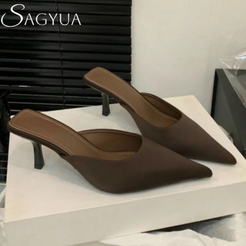 

Pointed Toe Slippers Women Sandals Leopard High Heels Shoes Woman 2025 Trend Dress Sexy Pumps Mules Shoes Summer Sandalias Mujer