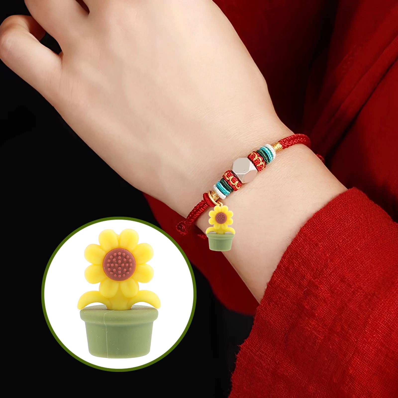 

10pcs Sunflower Beads For Crafts Silicone Keychain Diy Bracelet Making Small Durable Charms Bulk Pen Spacer Bead Diy Accessories