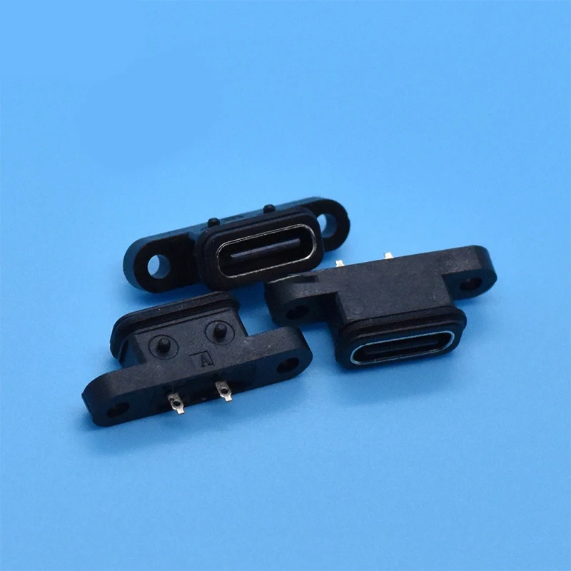 TYPE C 2Pin Waterproof Female USB C Socket Port With Screw Hole Fast Charge Charging Interface 180 Degree USB Connector 2Pcs