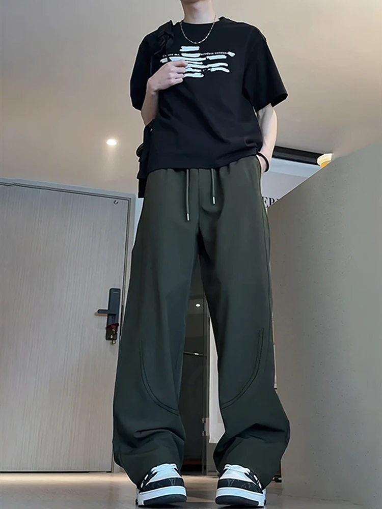 

Quick Dry Ice Silk Men's Straight Leg Casual Pants High Waist Drapey American Style Summer Laser Drilled Breathable Pants