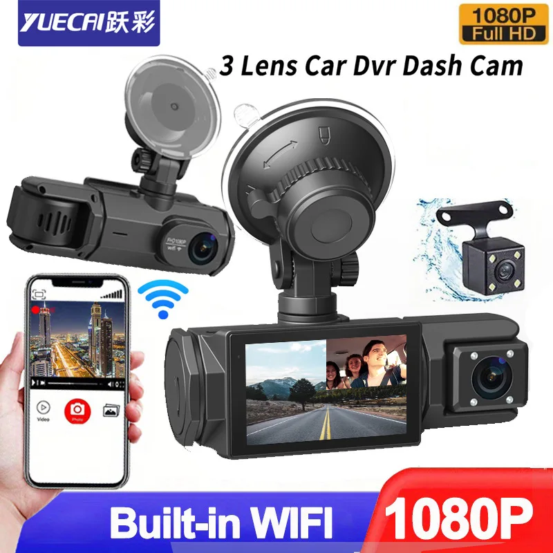 Car Driving Recorder Car DVR Dash Cam Mirror Camera 1080P Rearview 3 Lens HD Camera Video Recorder J01 Loop Recording Wide Angle