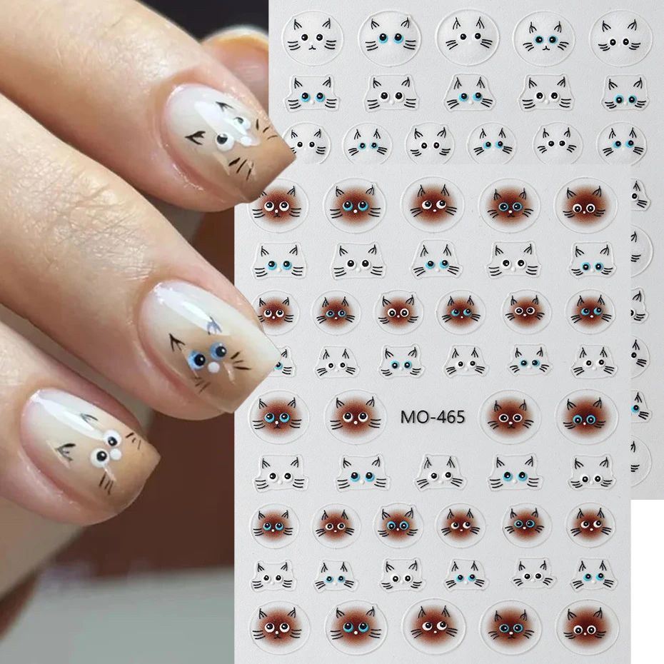 Nagelaufkleber-Set mit siamesischen Katzen, niedliches Katzengesicht, Cartoon-Tier-Design, Nagelaufkleber, Nagelverzierungen für Frauen, Nagelzubehör.