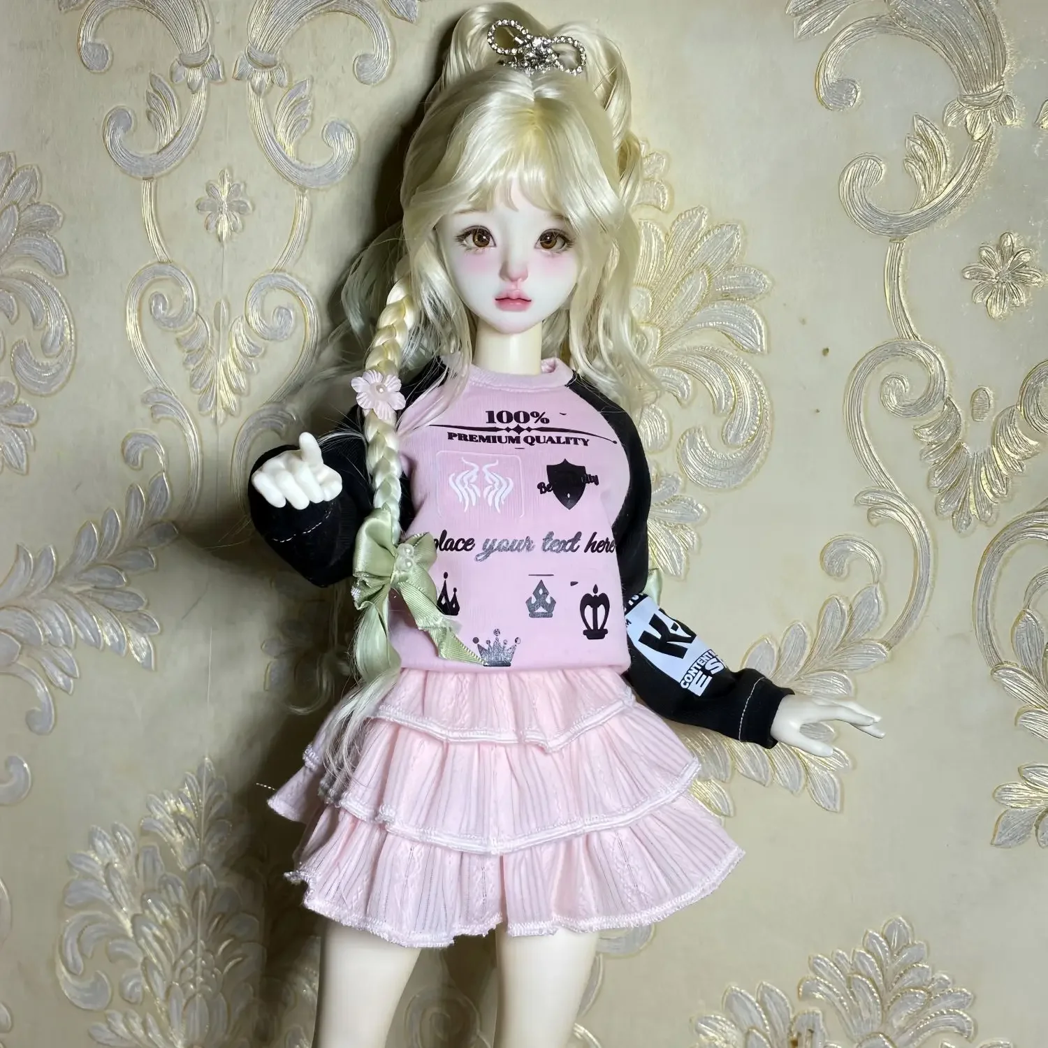 1/4 poppenkleding pak hoodie + korte rok set voor 45 cm bjd pop meisje speelgoed aankleden speelhuis mode pop accessoires, geen pop