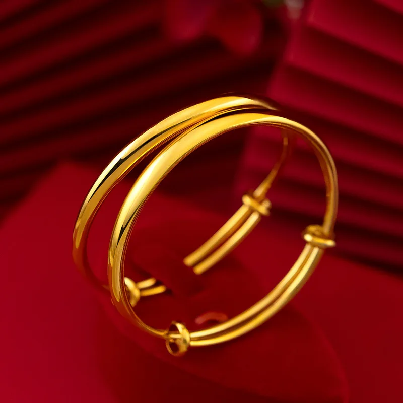 

Classic and Versatile Fashion 9999 24K Real Gold Smooth Sliding Bracelet, Nude Bracelet, Wedding Bracelet, Women's Bracelet