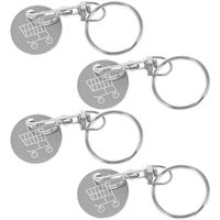 4pcs Stainless Shopping Trolley Token Key Ring Cart Token Keychain Trolley Coin Holder Key Ring Decor Pendant for Bag Car Keys