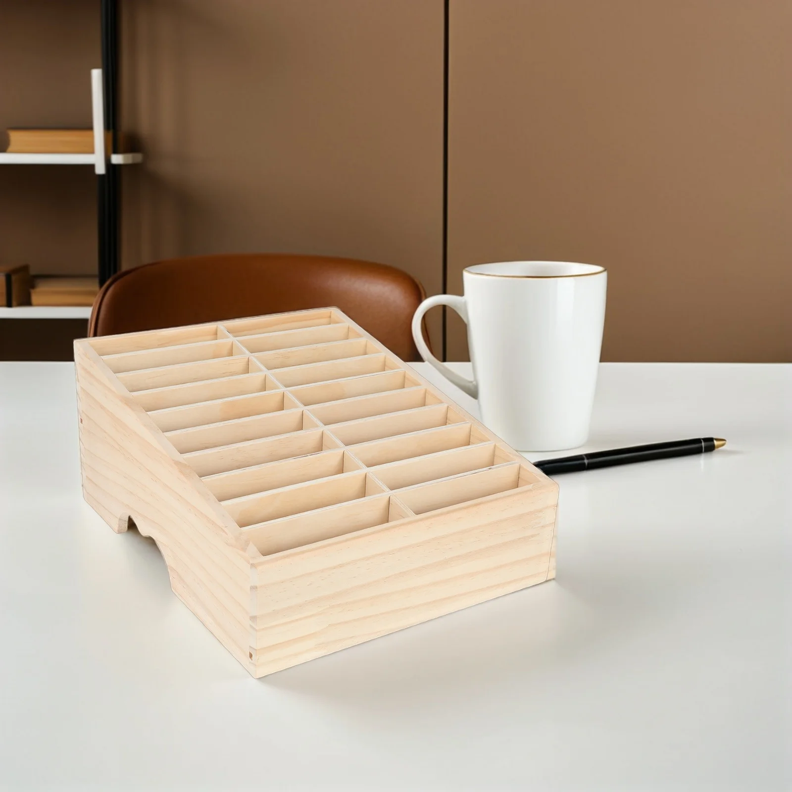 

Natural Wood 20-Grid Solid Storage For Phones Jewelry Tiered Multicompartment Cell Phone Holder Rack Office Home Classroom