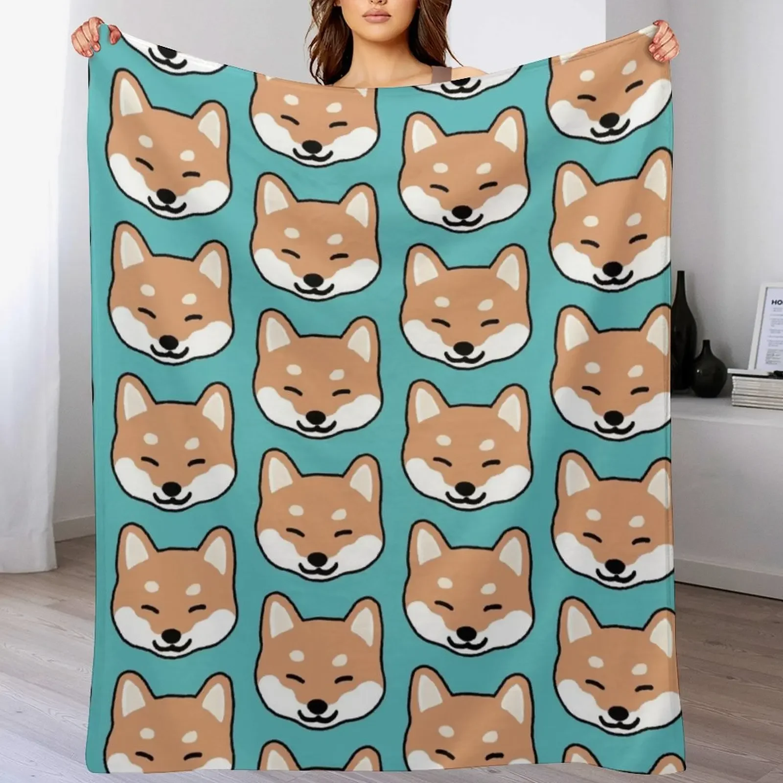 Shiba Inu Blinking Throw Blanket Warm Napping Blanket for Office Couch Bed