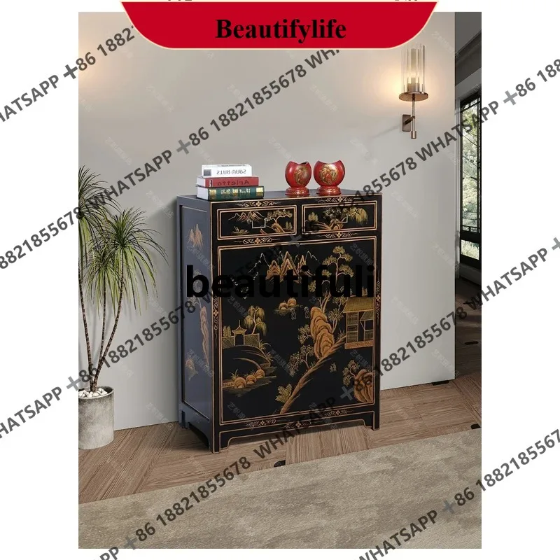

Q178 New Chinese-style solid wood painted shoe cabinet old antique partition decoration foyer entrance entrance cabinet