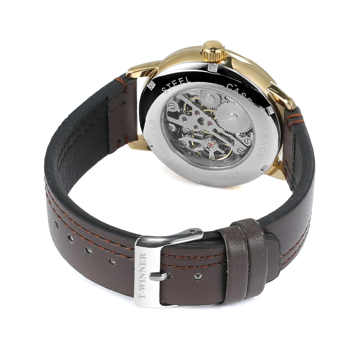 T-WINNER Men's Mechanical Hand Wind Watch Leather Strap Fashion Simple Style 3ATM Waterproof Business Original Wristwatch Gift
