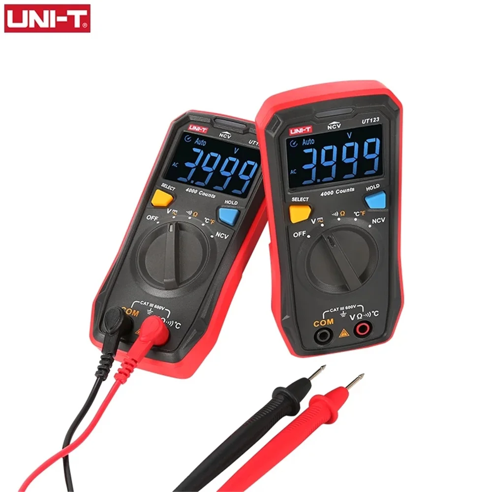 UNI-T digitales Mini-Multimeter ut123; Wechselstrom-Spannungs messer; Temperatur prüfgerät für Widerstand (Ohm); ncv/Kontinuität stest/ebtn-Farbbild schirm