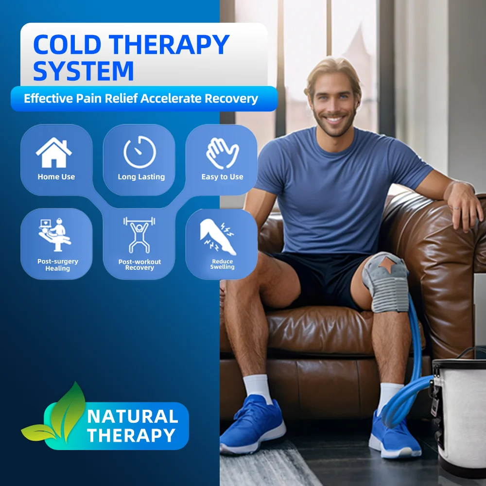 Portable Ice  Water Therapy Machine with Remote Control and Adjustable Knee Brace for Post-Surgery & Sports Recovery