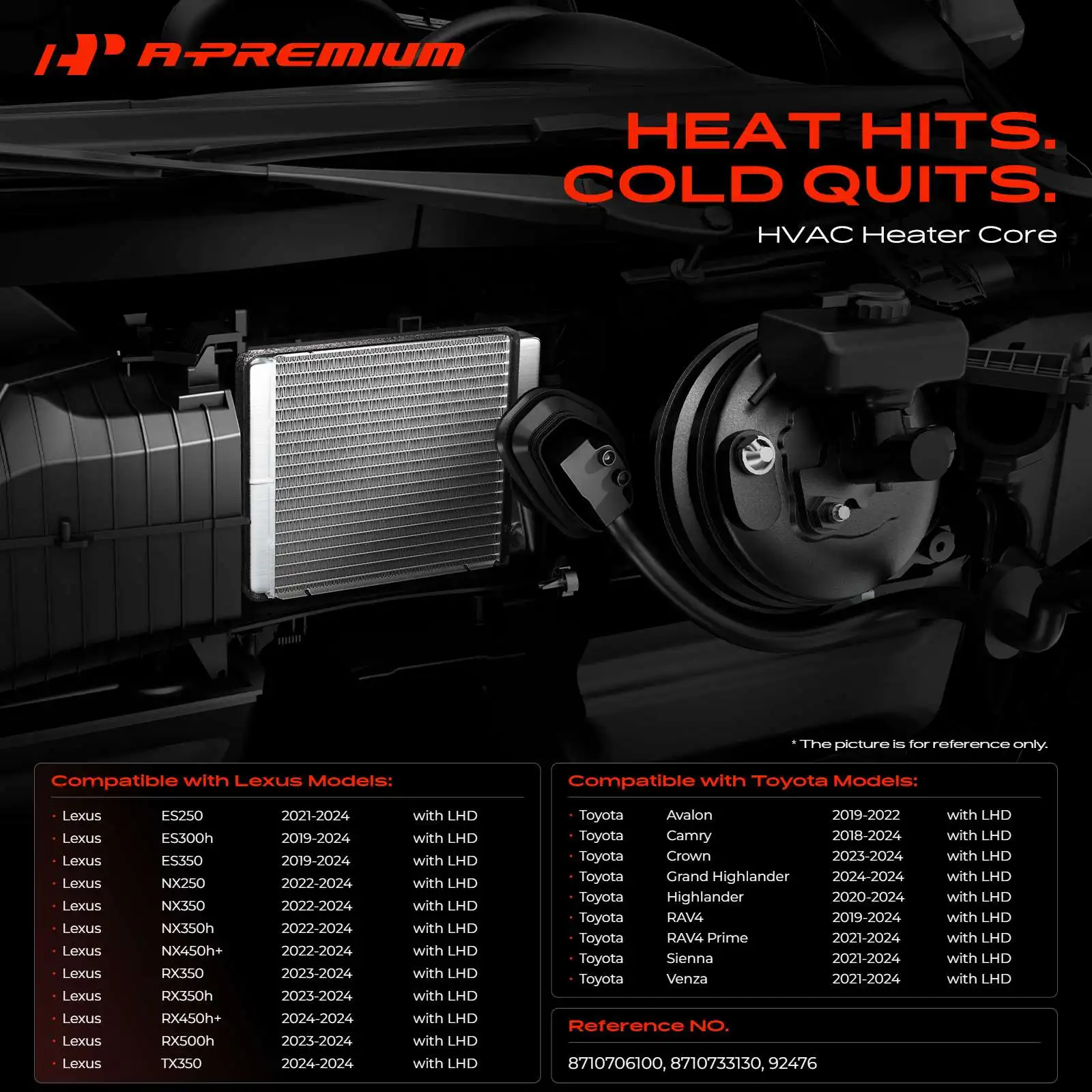 A-Premium Aluminum HVAC Heater Core for Toyota Camry 18-24 RAV4 19-24 Highlander 20-24 Sienna 21-24 Lexus RX350 RX500h 23-24