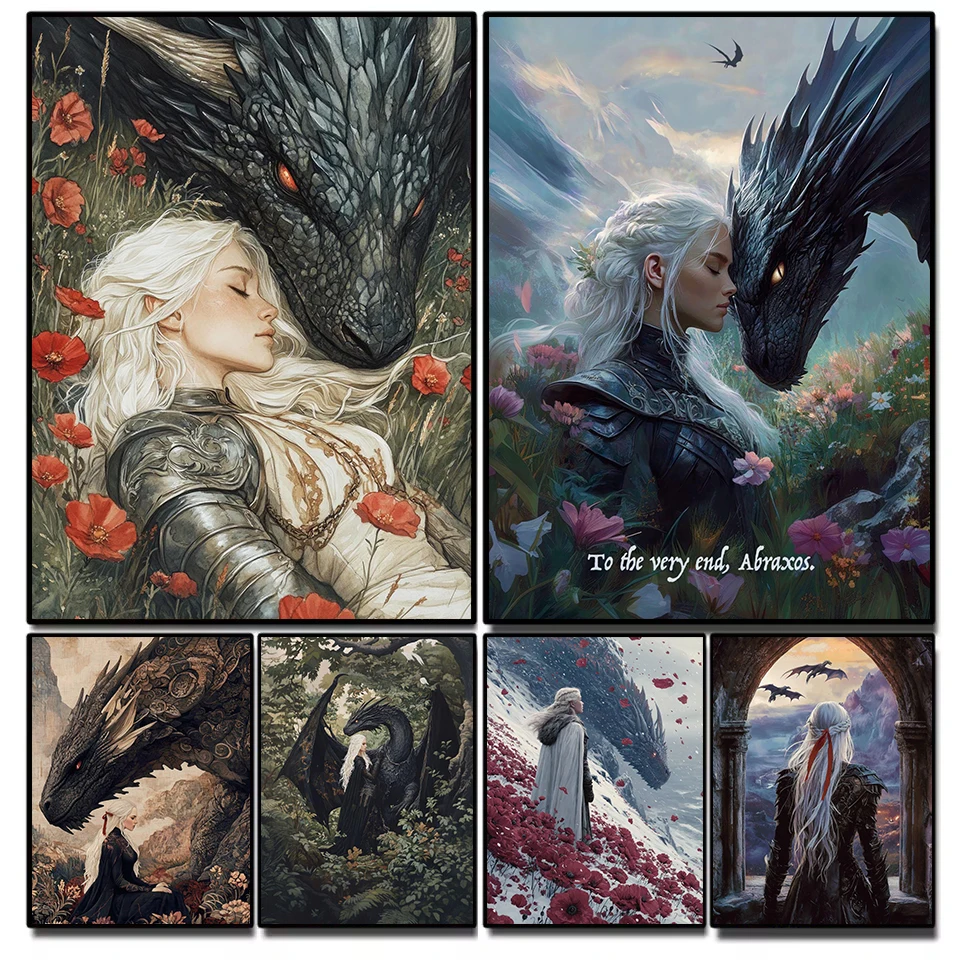 Dark Academia Throne of Glass Manon and Abraxos Mystical Dragon Bookish Poster Canvas Painting Wall Art Pictures Home Decor Gift