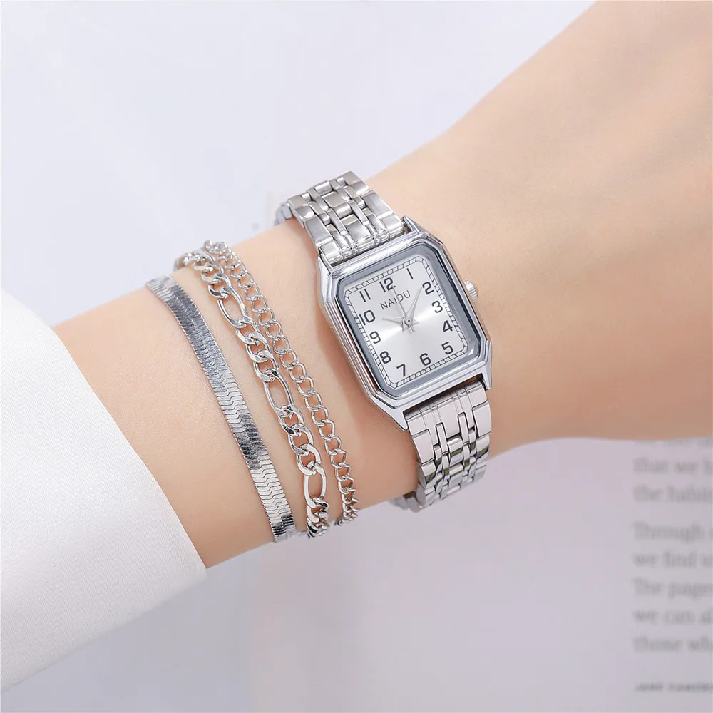 fashion rectangle dial women steel dress watch