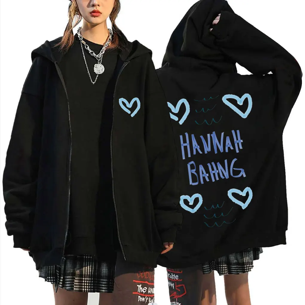 

Funny Hannah Bahng Blue Merch Zipper Hoodie Men Women Fleece Cotton Zip Up Jacket Unisex Fashion Oversized Zip Up Sweatshirts