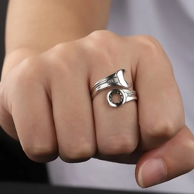 925 Sterling Silver Wrench cincin disesuaikan untuk wanita pria perhiasan mewah aksesoris grosir barang semuanya