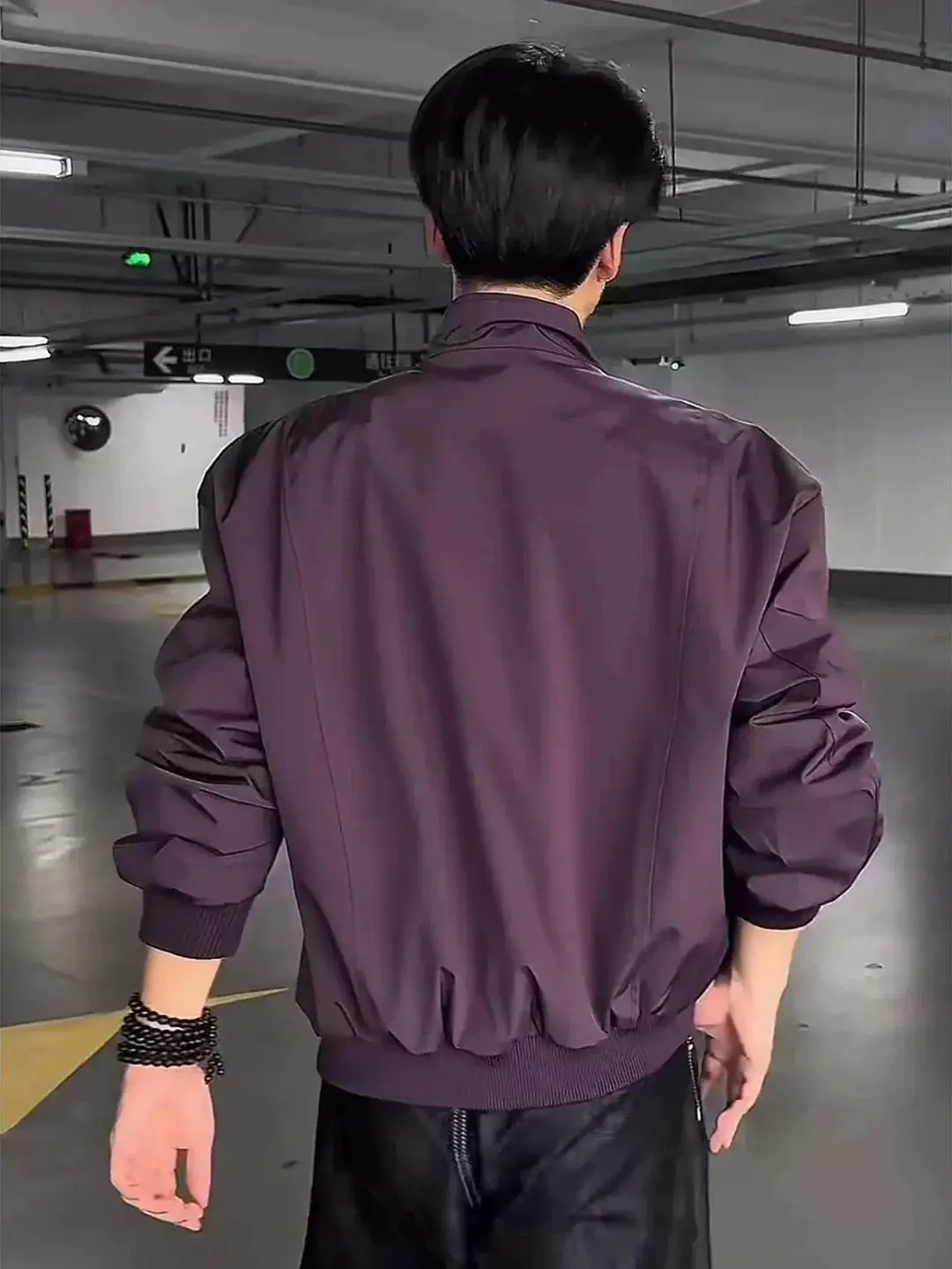 Purple Short Stand Collar Workwear Jacket Men's Hard And Stiff Autumn American Pilot Jacket Boxy Baseball Uniform Outerwear