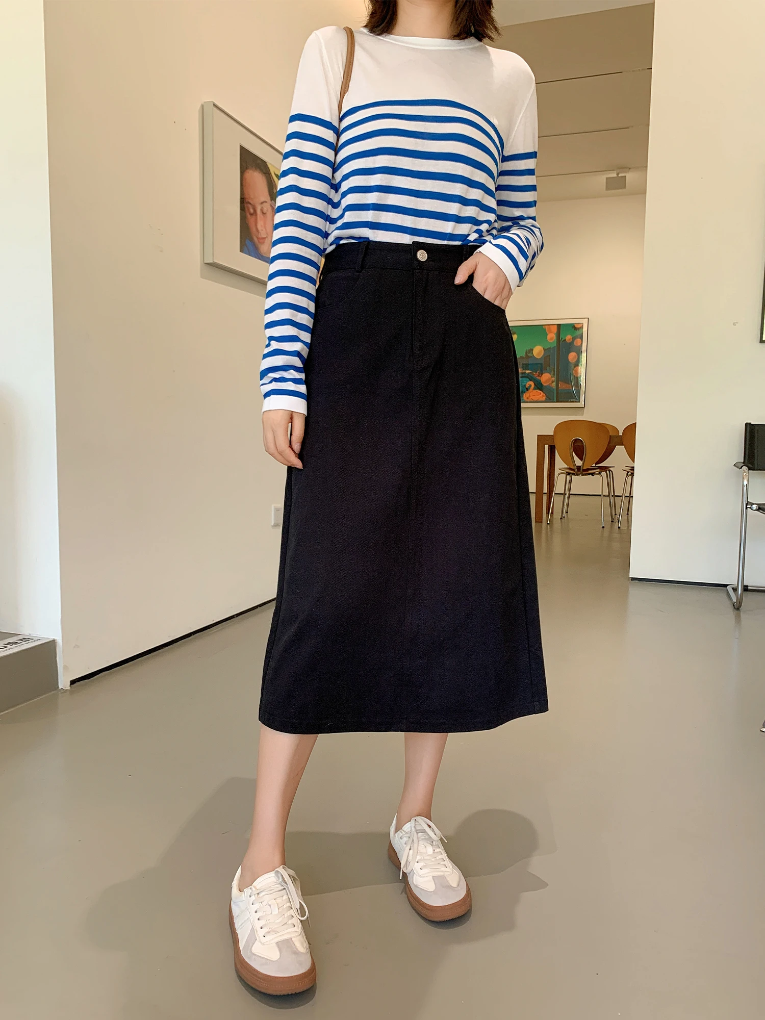 

Zillal Vintage Commuter Sle Straight Leg Jeans Skirt mid Waist Design Post Split Slimming Versatile Midi Skirt for Women