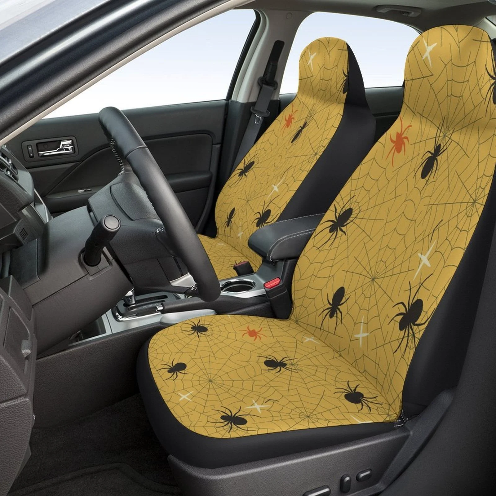 Spider Web Pattern Themed Car Seat Cover Set For Most Cars, Fashion Novelty Car Seat Protector Covers Full Set, Universal Car S