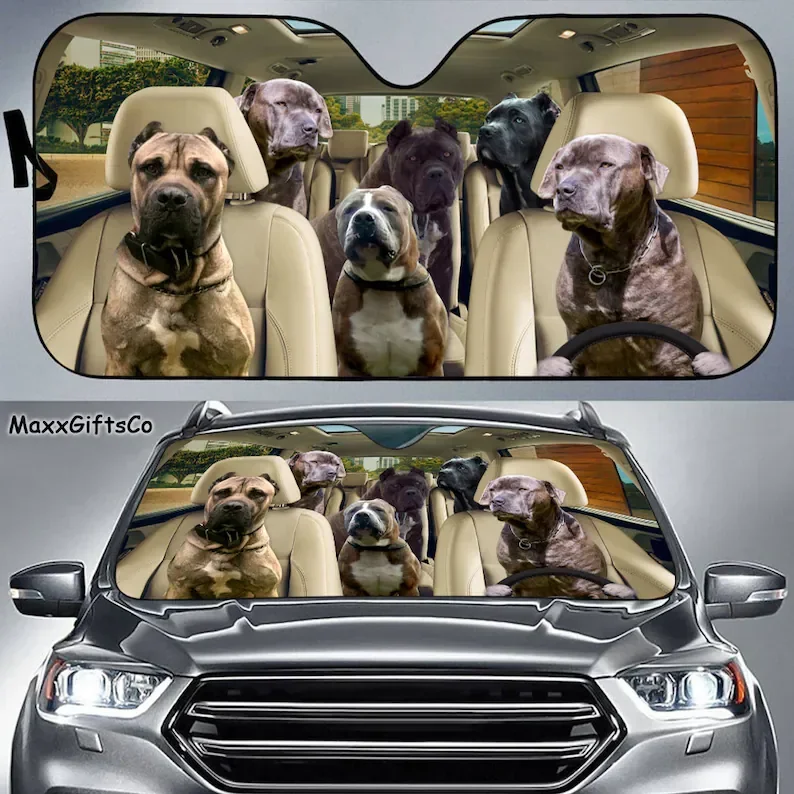 Bandog Car Sun Shade, Dogs Windshield, Dogs Family Sunshade, Dog Car Accessories, Car Decoration, Gift For Dad, Mom