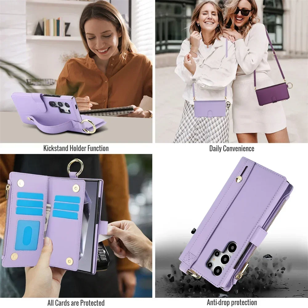 Crossbody Wallet Phone Case for Samsung Galaxy S23 S21 FE S24 S22 Plus S25 Ultra A16 A06 A26 A36 A56 A13 A14 A15 A53 A54 A55 5G