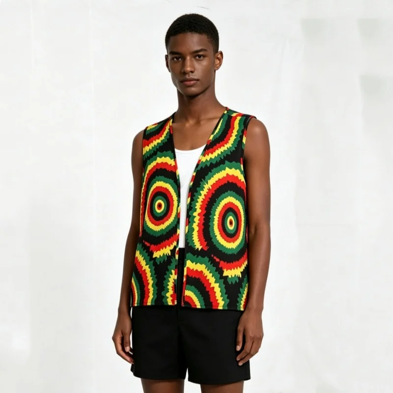 African Jamaican Ethnic Multi-colour Printed Costumes Tank Top Retro Men Women Halloween Cosplay Party Top Hip Hop Dance Clothes view 5