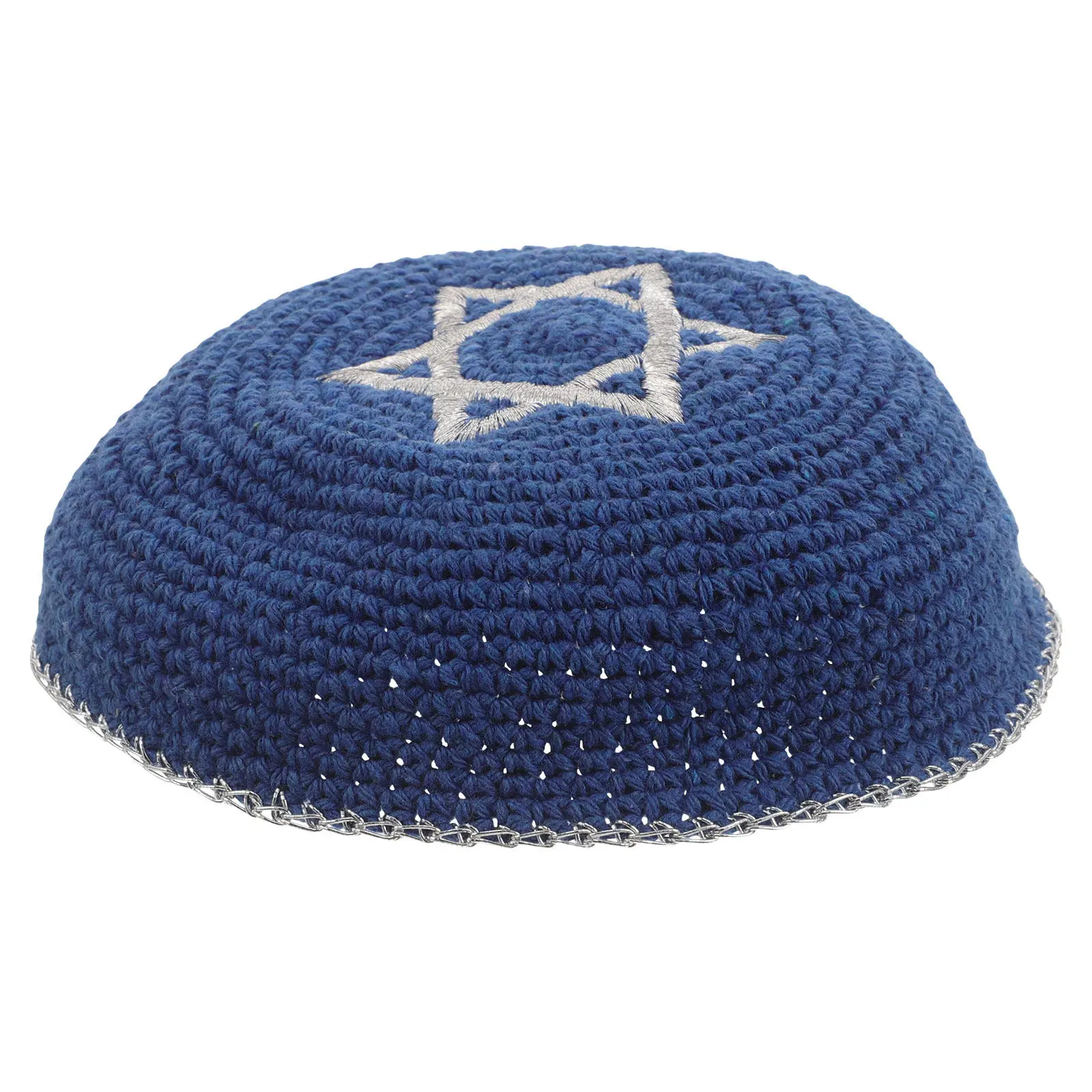 Jewish Kippah Large Size Blue Embroidered Star of David Skullcap Prayer Hat Traditional Men Worship Judaica Religious Head
