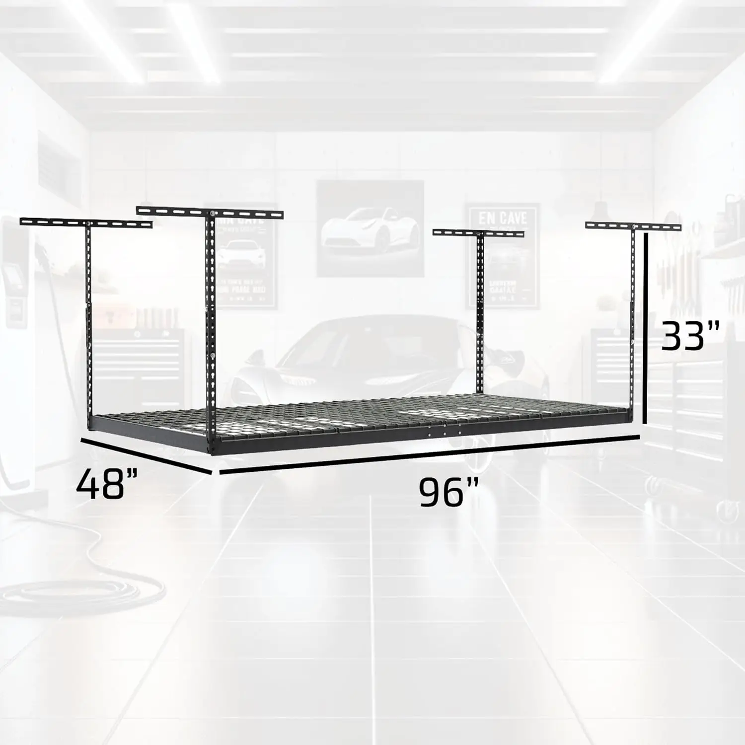 2แพ็ค4x8 monsterrax ที่เก็บของในโรงรถชั้นวางเพดานชั้นแขวนปรับได้18 "-33"