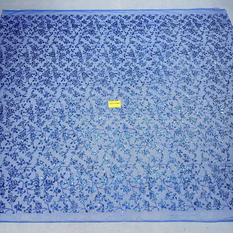 

10 yards Royal Blue Fadhion Design Africa Glitter Fabric Embroidery Net Lace With Glued Glitter Sequins Wedding Or Party Dr