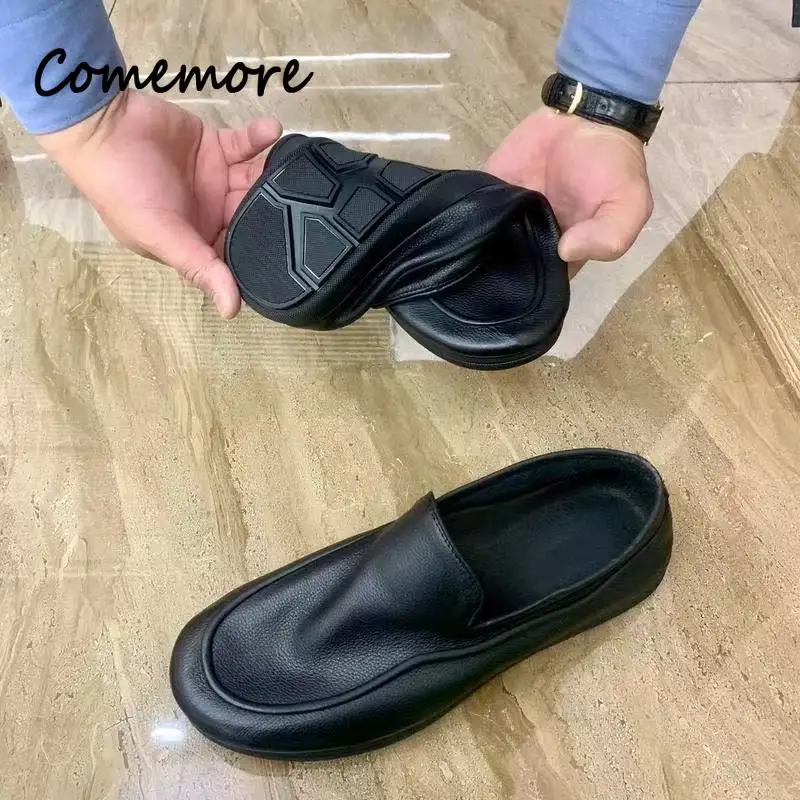 Comfort Round Toe Men's Loafers Luxury Leather Male Dress Shoes Spring Autumn Casual Versatile Slip-On Flats Black Footwears