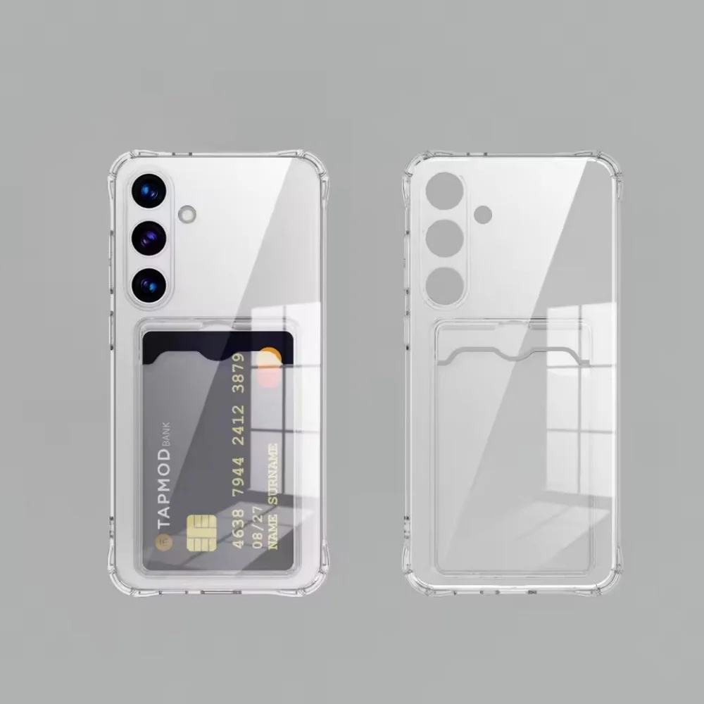 Transparent Card Slot Silicone Case For Samsung Galaxy S26 S25 Edge S24 S23 S22 S21 S20 Ultra Plus FE Wallet Non-Slip Soft Cover