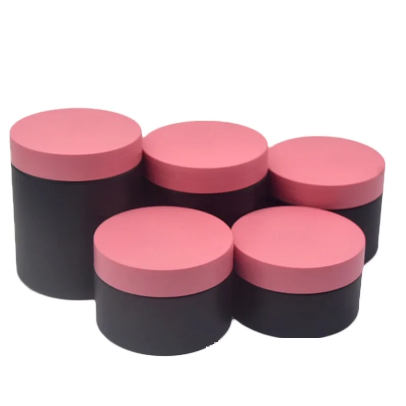 22Pcs Matte Black Cream Pots Pink Lid 100ml 120ml 150ml 200ml 250ml Wide Mouth Bottle Empty Plastic Jars Container For Cosmetics