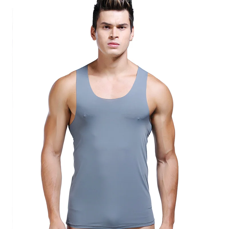 Men's Ice Silk Sports Seamless Solid Color I-Shaped Sweat Vest Single-Piece Sleeveless Tight Fitness One-Piece Bottoming Shirt
