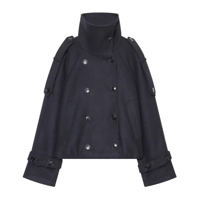 CHARMCHANT Women's Short Trench Jacket Stand Collar Epaulettes Double Breasted Cuff Strap Loose Fit Outerwear Daily Winter 2026
