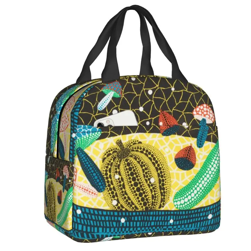 Custom Abstract Art Yayoi Kusama Insulated Lunch Bags for Women Pumpkin Portable Cooler Thermal Food Lunch Box School