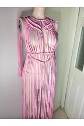 Pink Macrame Handmade Women 'S Beach Dress-Party Gown-Festival Gown-Pareo-BNT889