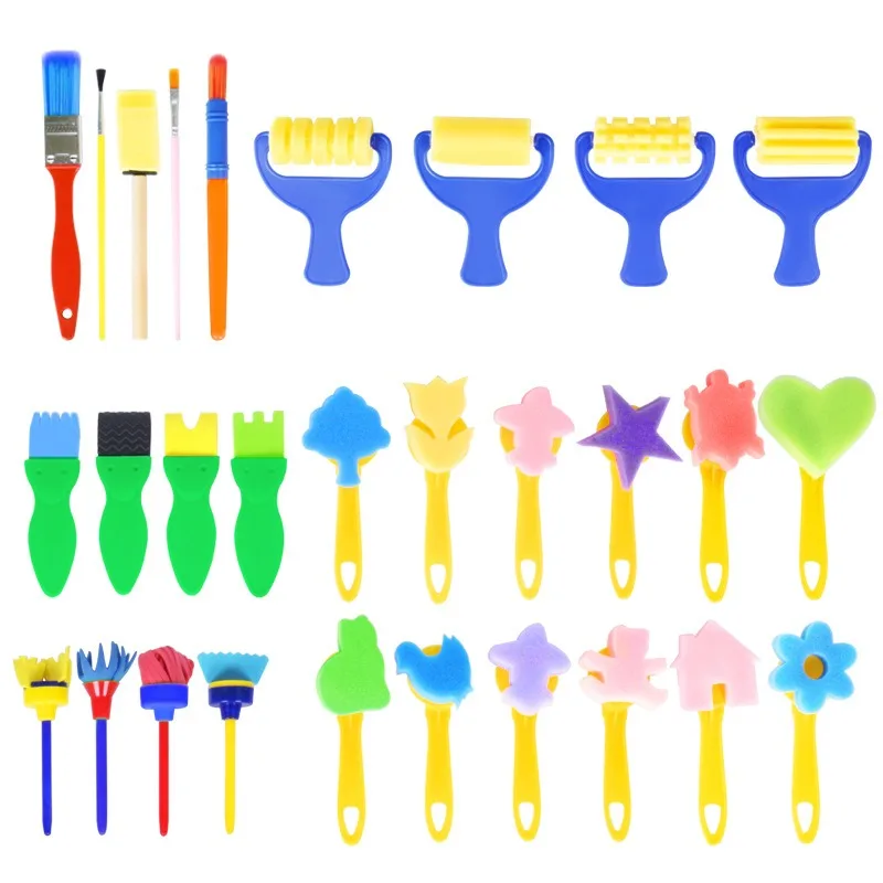 29pcs/Set Kids Toddler Sponge Stamp Brush Drawing Toys Kindergarten Educational DIY Art Craft Graffiti Creativity Children Gifts