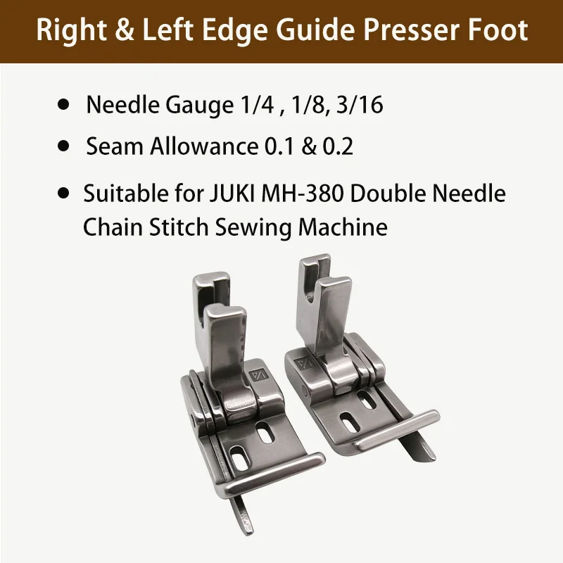 380 Right & Left Edge Guide Presser Foot Edge Stop Foot 2-Needle 0.1 0.2 Steel for JUKI MH-380 Chain Stitch Sewing Machine Parts