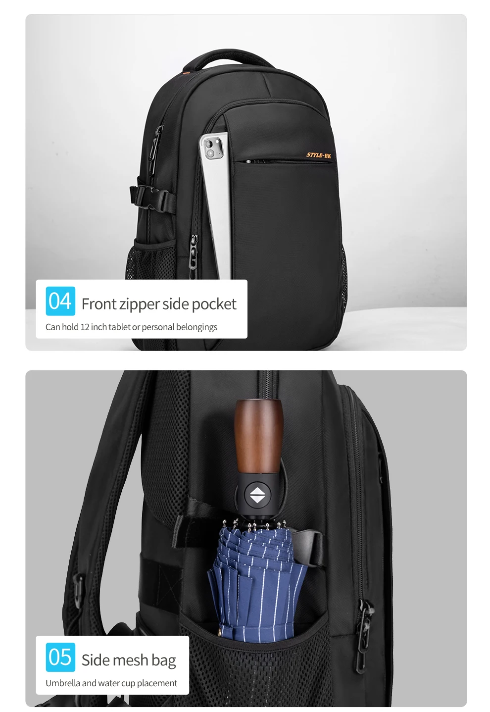 Heroic Knight Multifunktionaler Herren-Rucksack, passend für 15,6-Zoll-Laptops, modischer wasserdichter Schulrucksack, USB-Anti-Diebstahl-Reisetasche für Herren – Detail 11