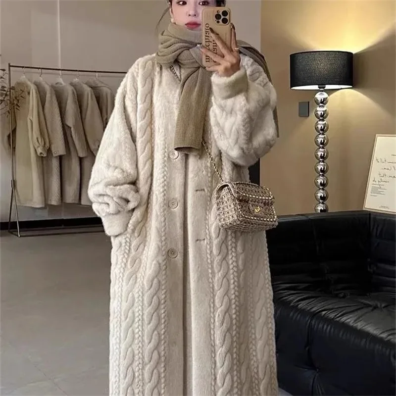 2024 Women Environmentally Friendly Fur Coat Autumn Winter Female Long Sleeves Mink Plush Korean Ladies Thickening Plush Outwear