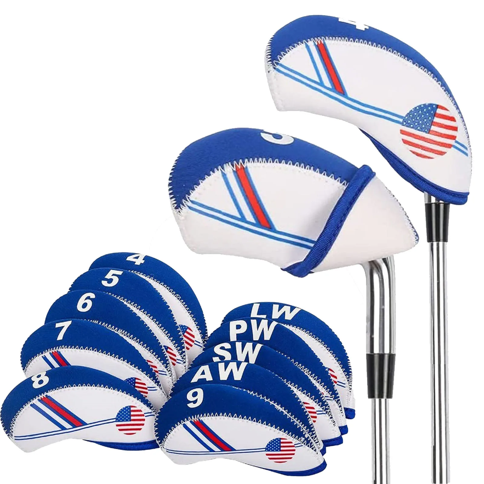 Golf Iron Headcovers Us Flag Neoprene Club Wedge Protective Head Covers Compatible With Callaway, Ping, Taylormade, Cobra, Etc