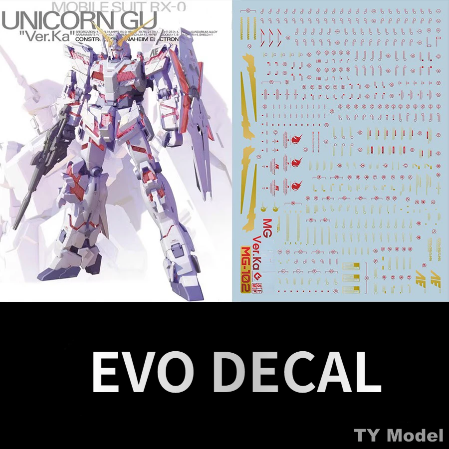 EVO مائي MG-102 ل MG 1/100 RX-0 يونيكورن Ver.Ka المحمول دعوى الفلورسنت ملصقات المياه ل بناء نموذج التجمع عدد وأدوات