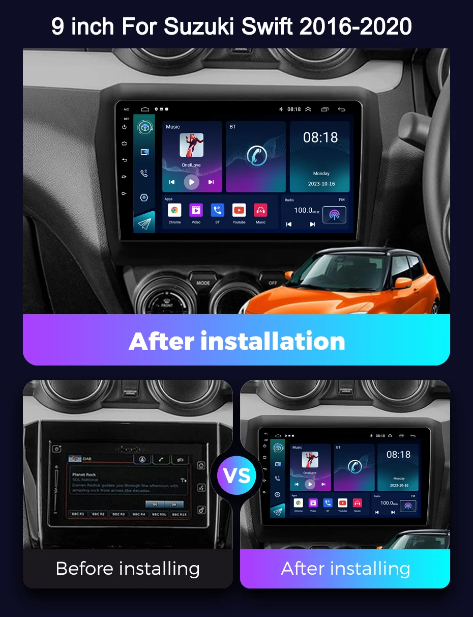 Android 13 Car Radio Stereo For Suzuki Swift 2016-2020 Multimedia Video Player BT GPS Navigation Carplay Autoradio 2 Din 4G+WiFi