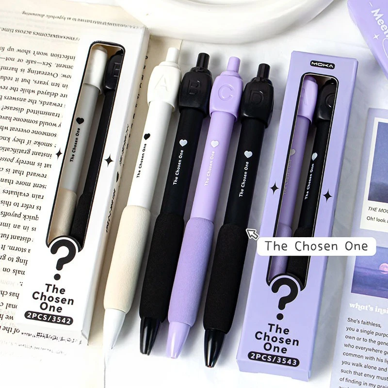 2pcs/set Creatived Design Click Pens A B C D 0.5mm Black Ink Gel Pens Stress Relief Study Set Aesthetic Kawaii Funny Gel Pen