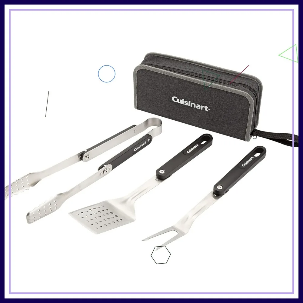 

4-Piece Folding Grill Tool Set with Spatula, Tongs, Fork & Carrying Case for Easy Outdoor Cooking