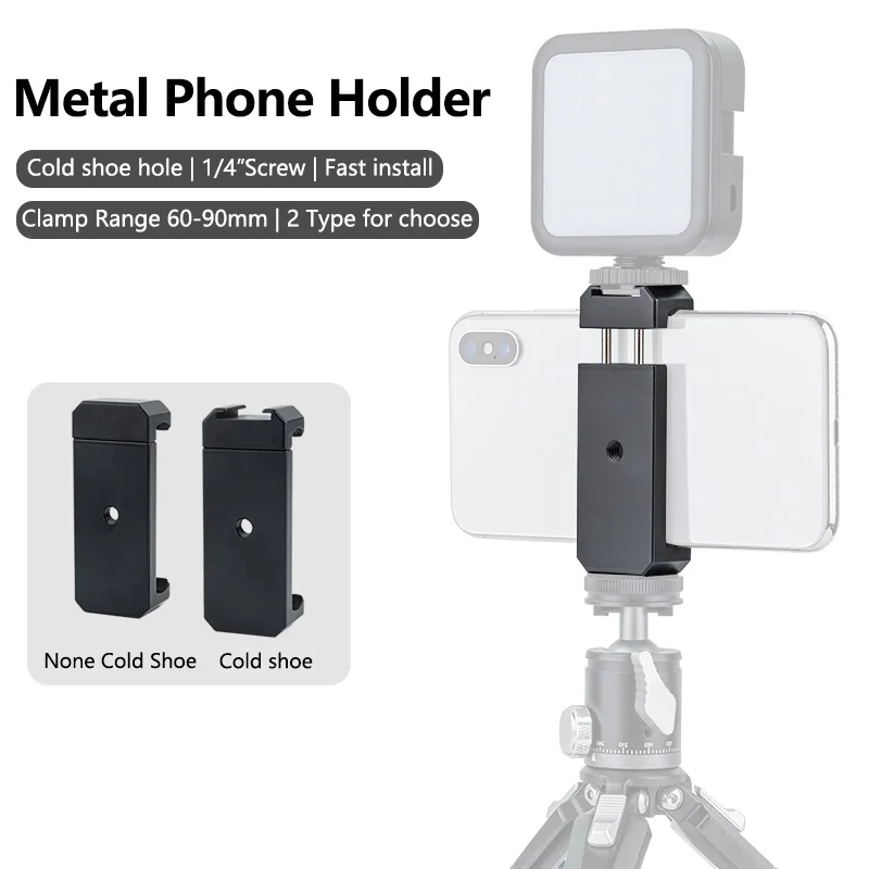 

Metal Moblie Phone Clip Bracket Holder Mount 1/4 Screw Cold Shoe Phone Clip Tripod Monopod Stand for iPhone Samsung Xiaomi