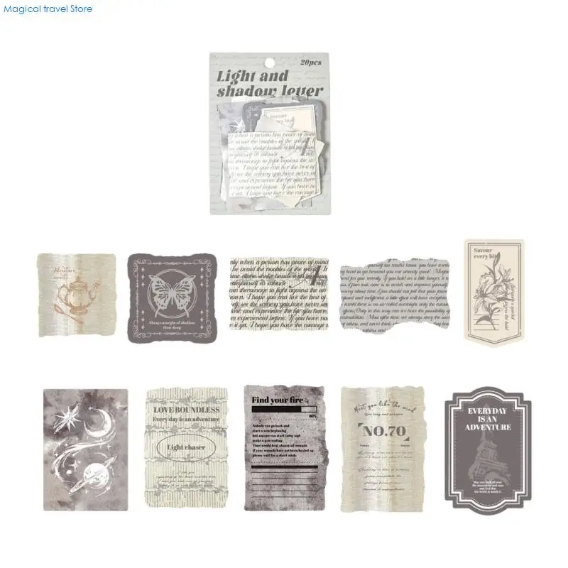 N2UB 20 Pieces Retro Design Journaling Sticker for DIY Crafts Scrapbooking Art Supplies