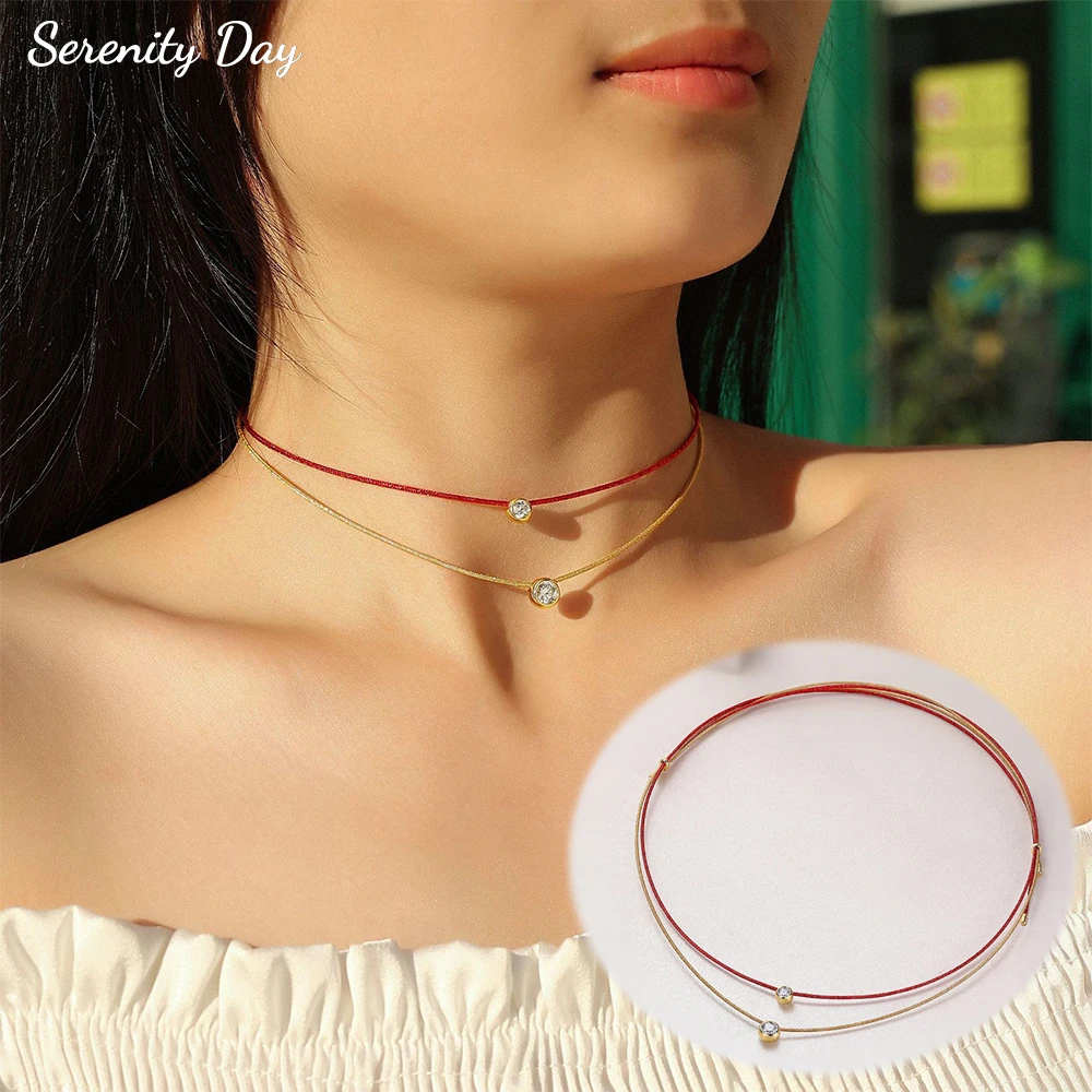 

100% S925 Sterling Silver Inlaid 4mm 5mm Moissanite Bubble Necklace Women Adjustable Double-layer Nylon Rope Neck Chain Jewelry